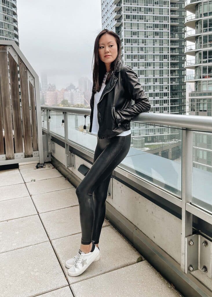 Faux Leather Leggings with Leather Jacket