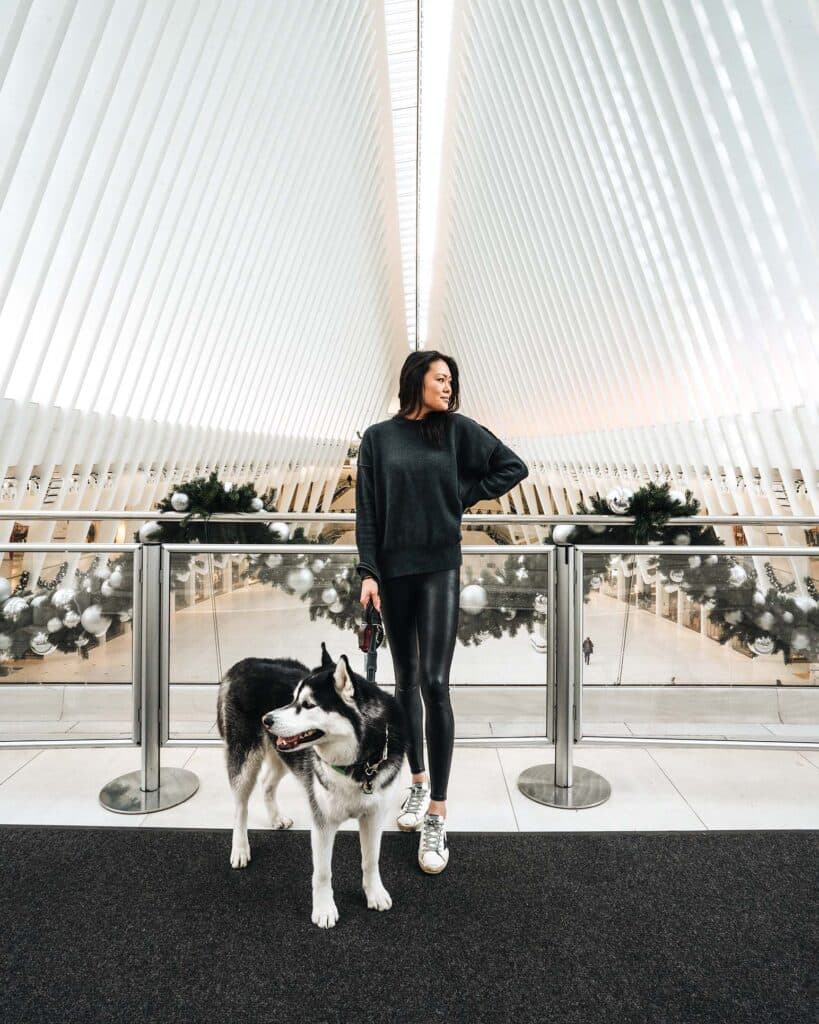 Oculus NYC | Faux leather leggings outfit idea. Leather leggings with oversized sweater.