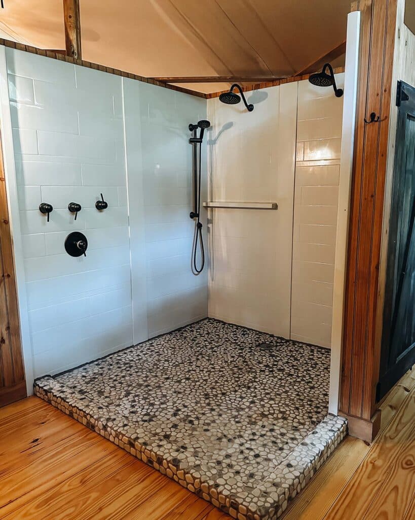 Dog-Friendly Glamping | Terramor Outdoor Resort Bayberry Tent Walk in Shower
