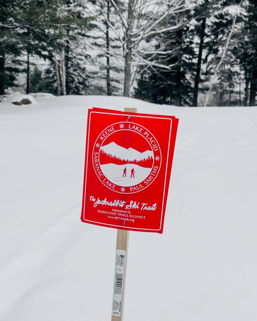 A sign of Jack Rabbit Ski Trail at Lake Placid