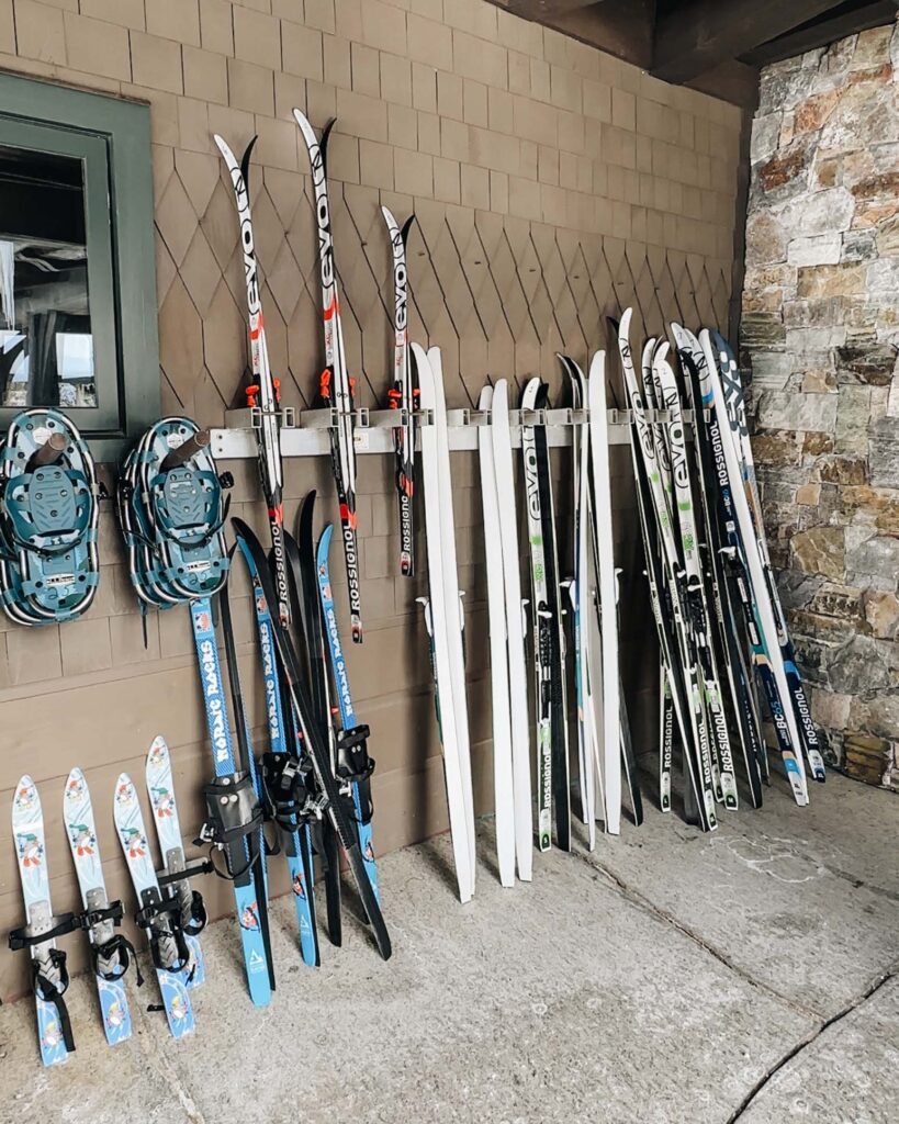 Snowshoes and cross country skis at Lake Placid Lodge